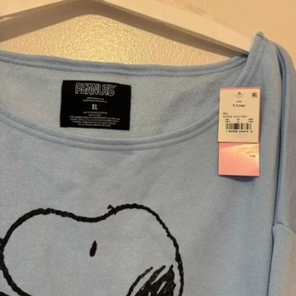 Peanuts Snoopy Light Blue Graphic Sweatshirt Glitter Bow Pink XL NWT - Picture 3 of 3